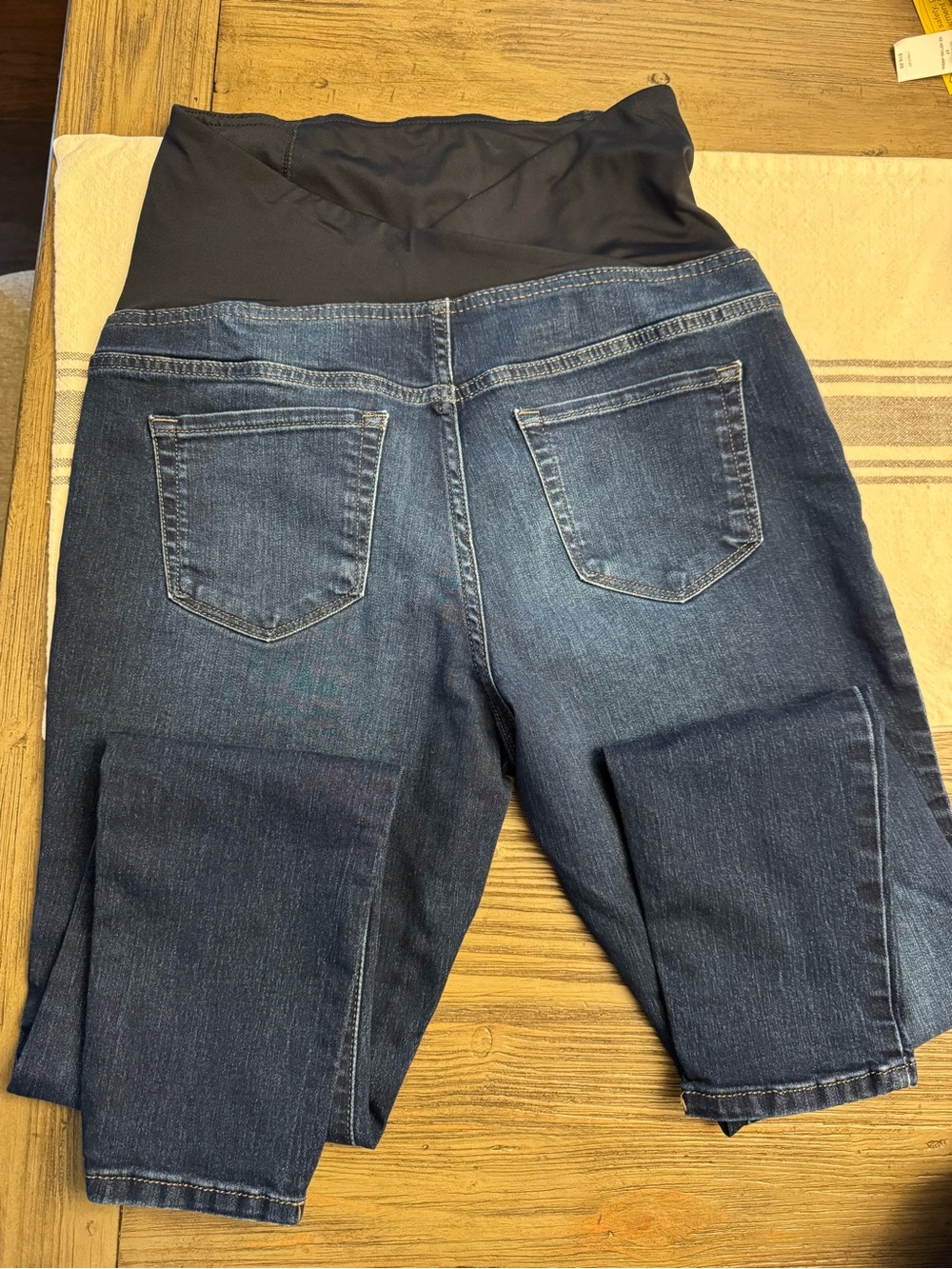 Isabel Maternity by Ingrid & Isabel Dark Blue Denim Jeggings with Black Overband